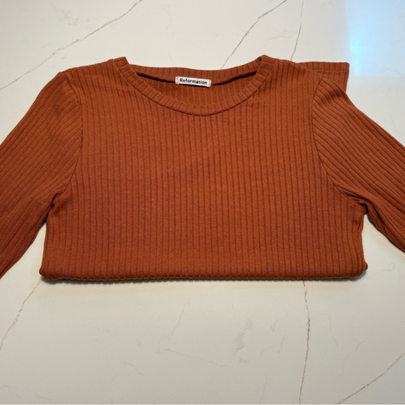 Reformation Orange Ribbed Tee - Picture 3 of 7